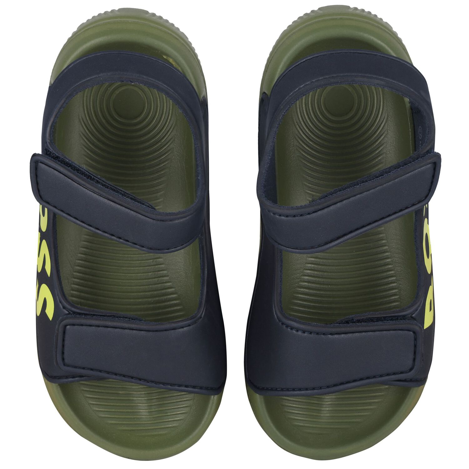 Boys Navy Blue & Green Logo Sandals, 2, hi-res image number null
