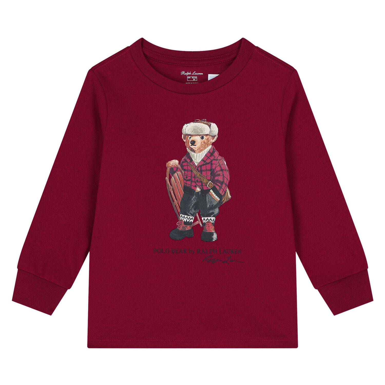 Baby Boys Burgundy Polo Bear Long Sleeve Top, 1, hi-res image number null