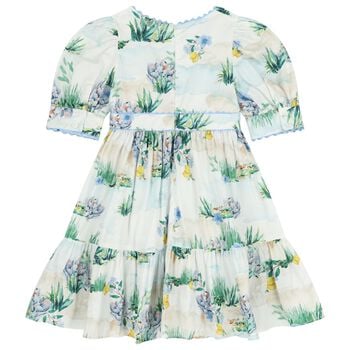 Girls White & Blue Floral Dress