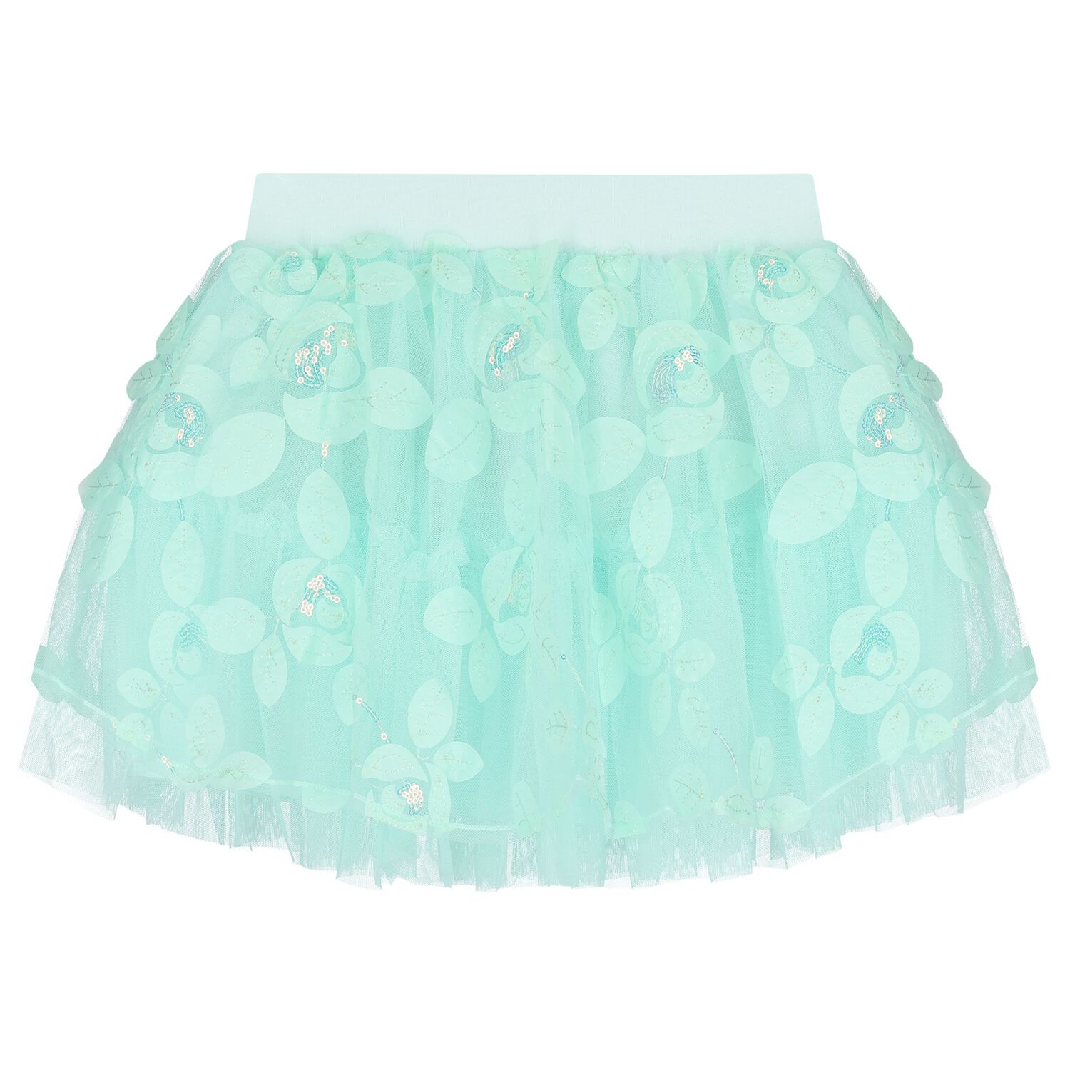 Girls Green Sequin Tulle Skirt, 1, hi-res
