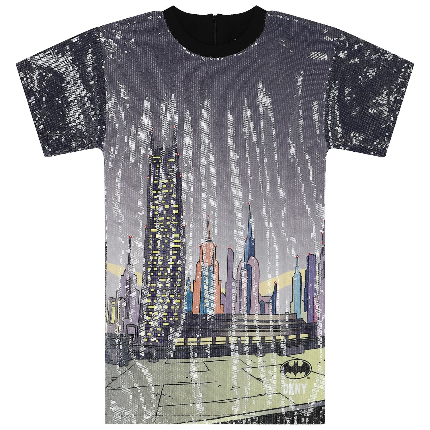 Girls Navy Blue Batman Embellished Dress, 1, hi-res