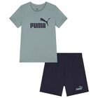 Boys Green & Navy Blue Logo Shorts Set, 2, hi-res