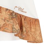 Girls White & Beige Geo Map Dress, 1, hi-res