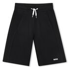 Boys Black Logo Shorts, 1, hi-res
