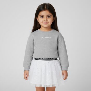 Younger Girls Grey & White Logo Skirt