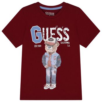 Boys Burgundy Teddy Bear Logo T-Shirt