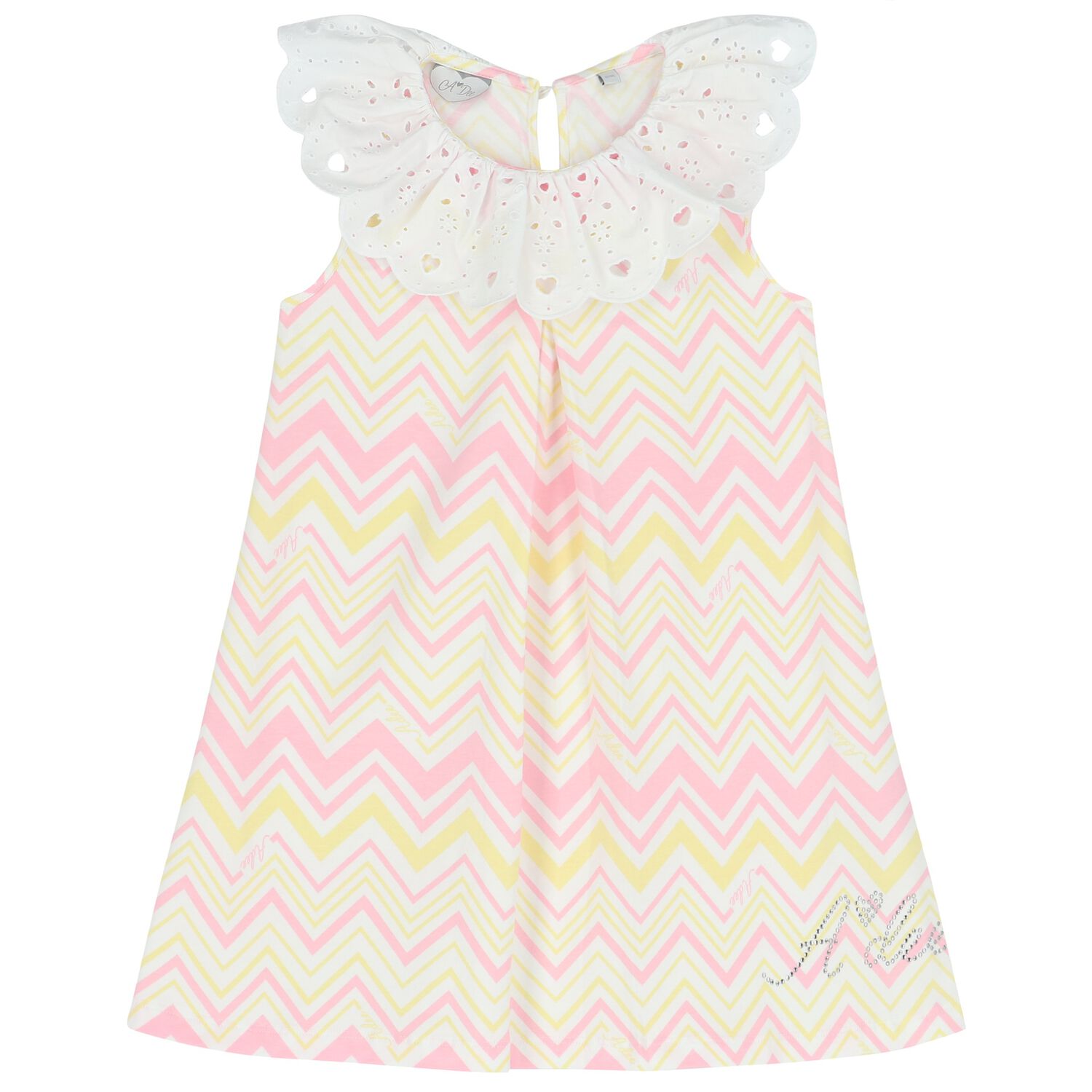 Girls White & Yellow Zig Zag Striped Dress, 1, hi-res image number null