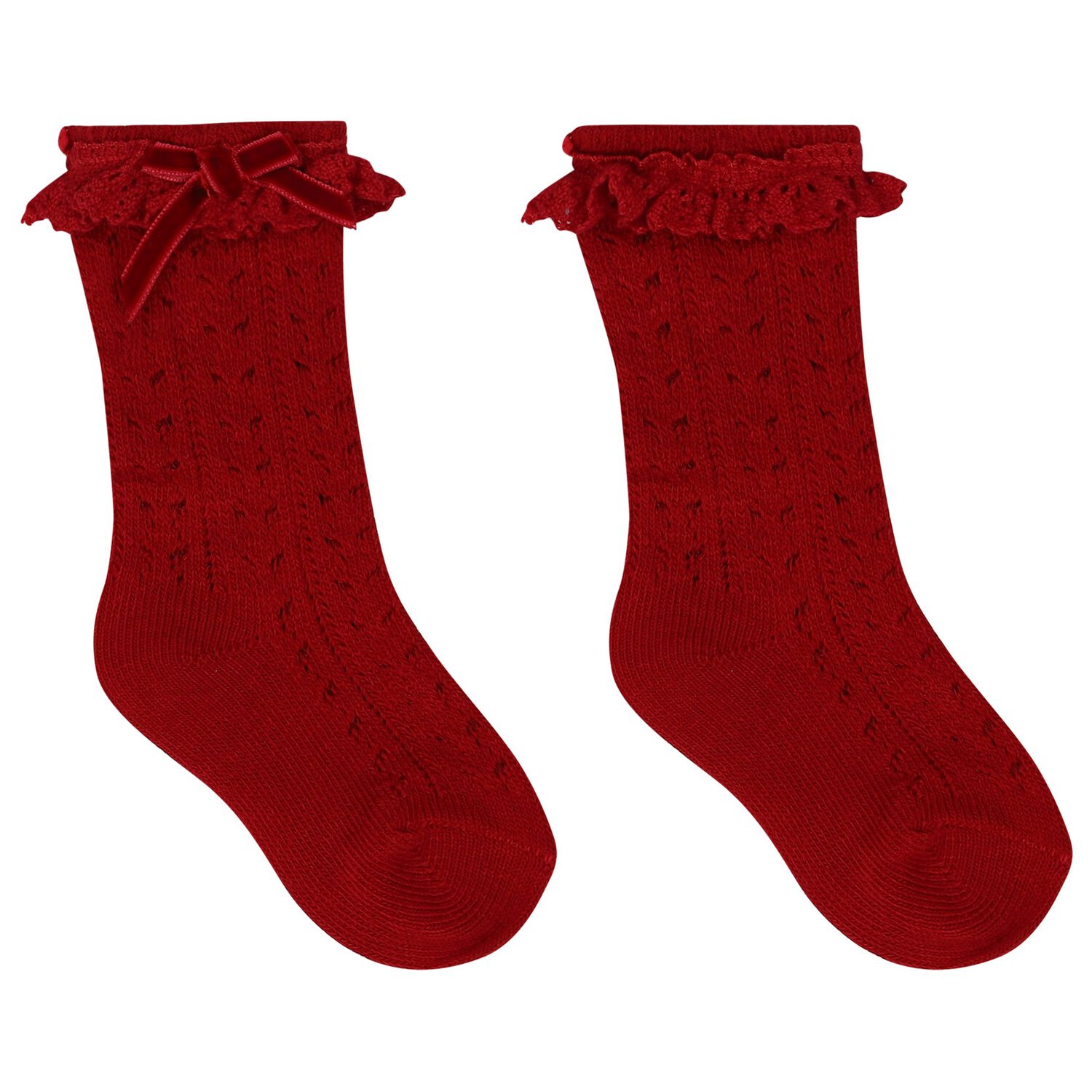Baby Girls Red Lace & Bow Socks, 1, hi-res image number null