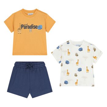 Younger Boys White, Orange & Blue Shorts Set