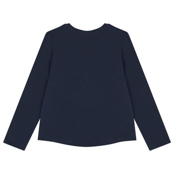 Girls Navy Blue Logo Long Sleeve Top