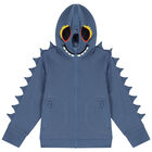 Boys Blue Monster Hooded Zip Up Top, 1, hi-res