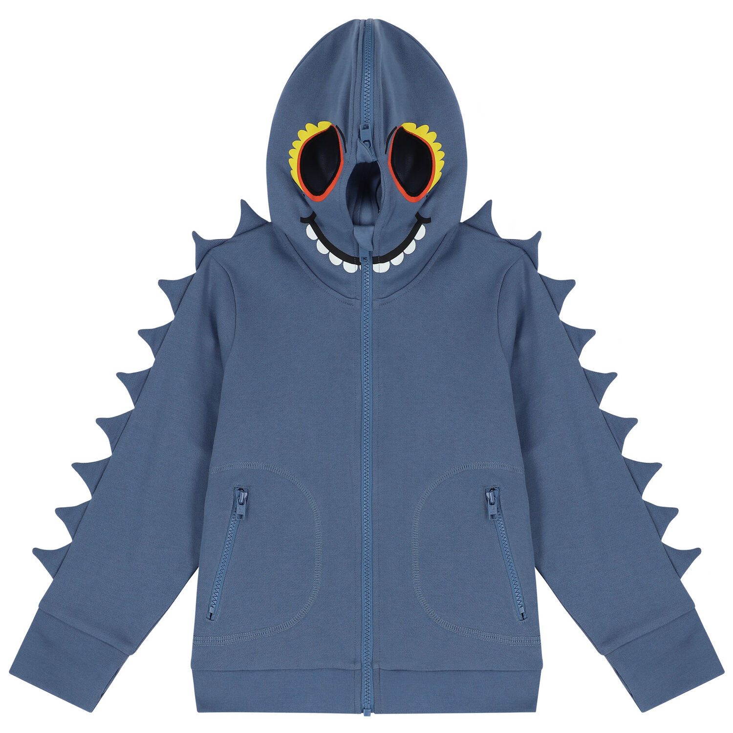 Boys Blue Monster Hooded Zip Up Top, 1, hi-res