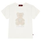 Girls Ivory Faux Fur Teddy Bear Logo T-Shirt, 1, hi-res