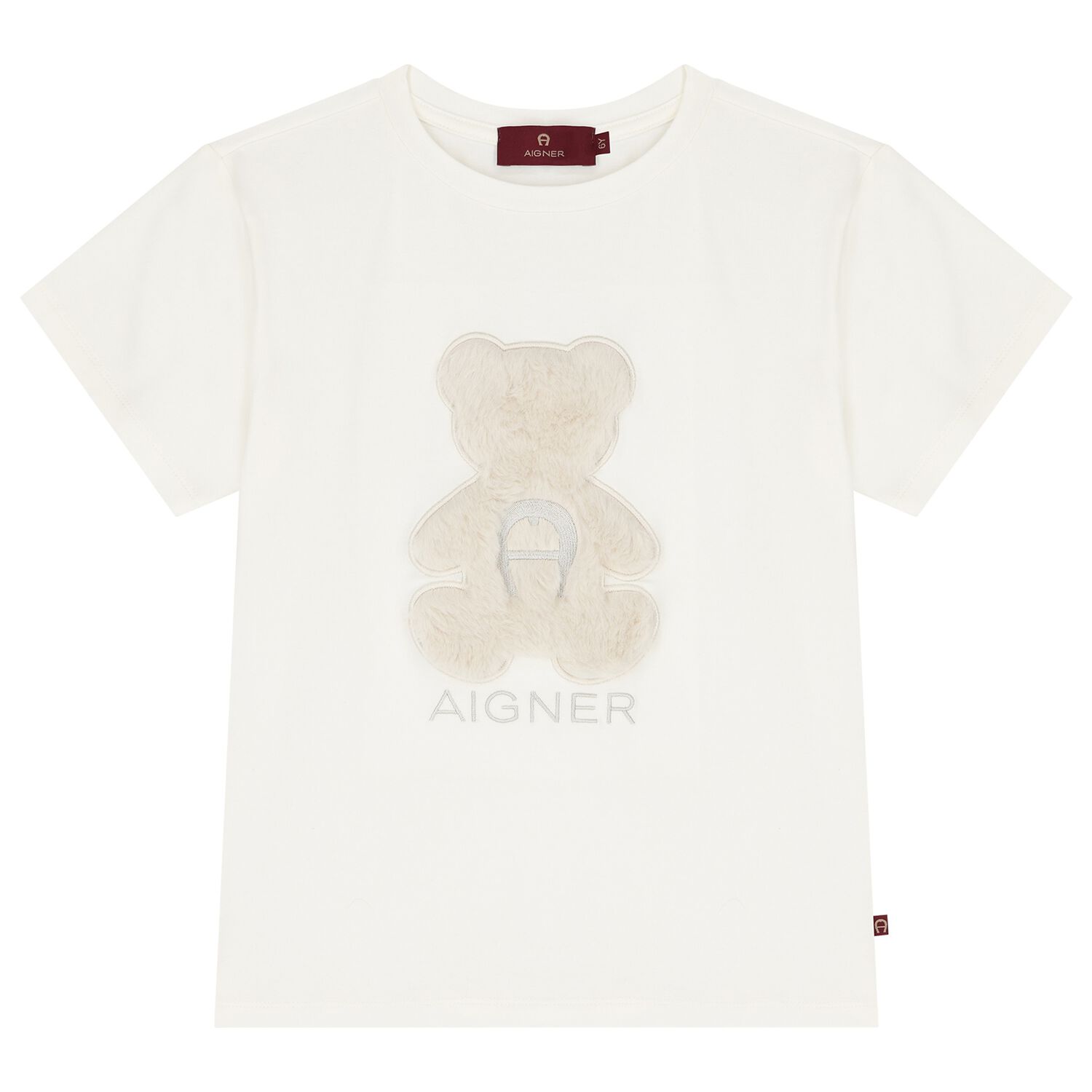 Girls Ivory Faux Fur Teddy Bear Logo T-Shirt, 1, hi-res