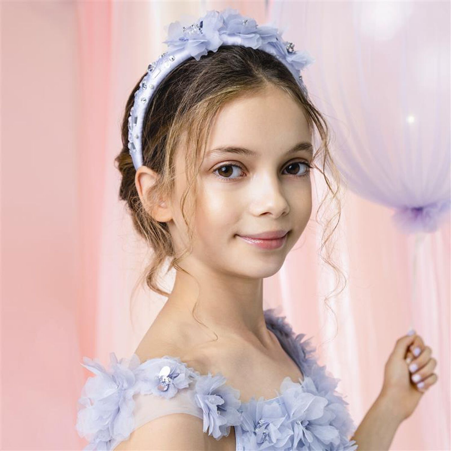 Girls Blue Diamante Headband, 1, hi-res