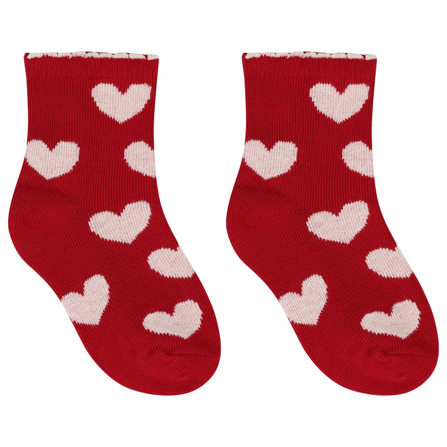 Younger Girls Red & Ivory Heart Socks ( 3 Pack ), 2, hi-res