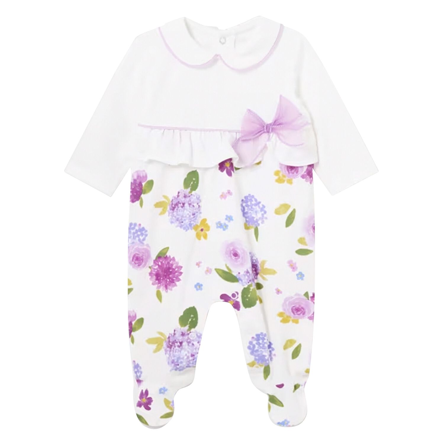 Baby Girls White Floral Babygrow, 2, hi-res