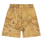 Boys Beige Geo Map Shorts, 1, hi-res