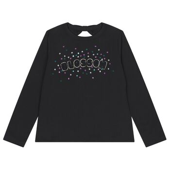 Girls Black Sequin Long Sleeve Top