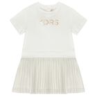 Younger Girls White & Ivory Logo Dress, 1, hi-res