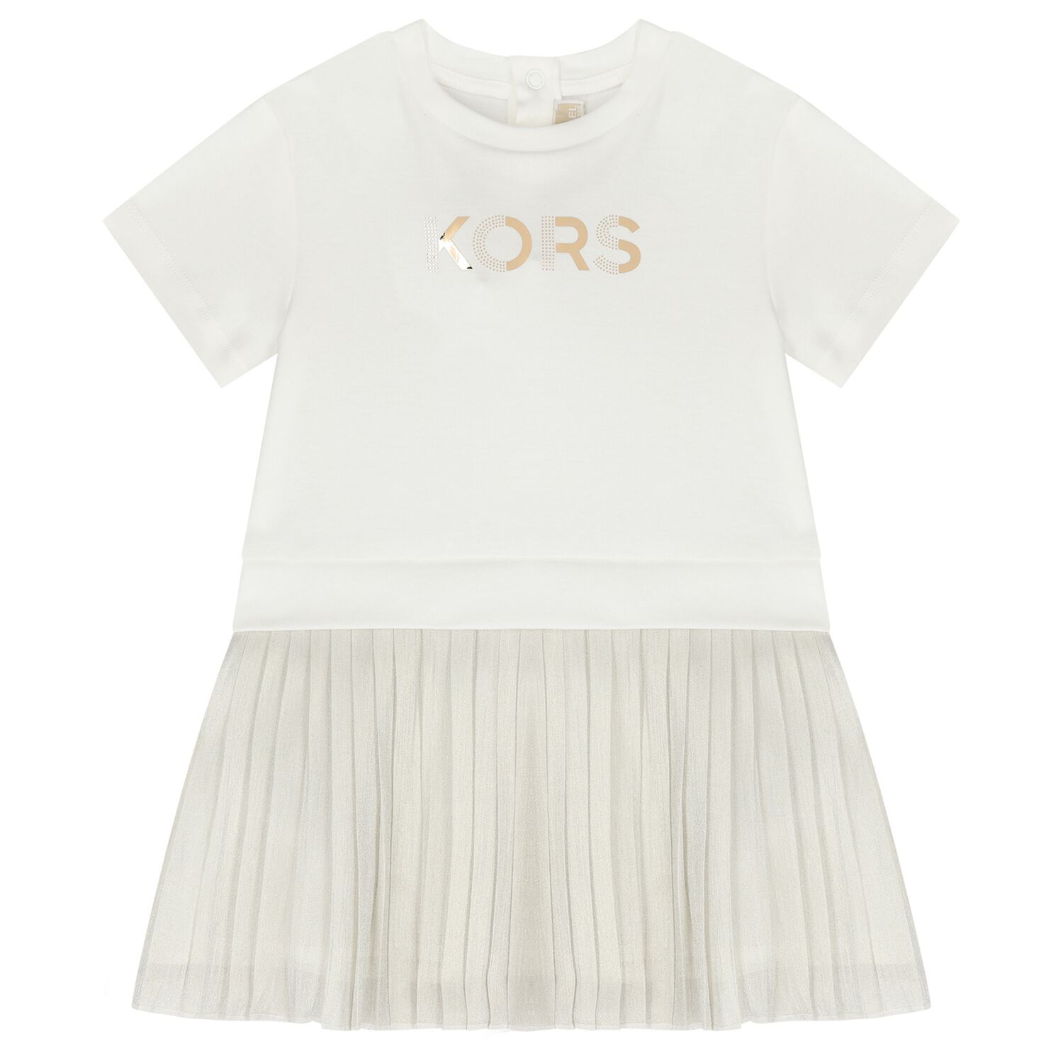 Younger Girls White & Ivory Logo Dress, 1, hi-res