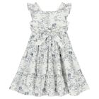 Girls White & Navy Blue Bow Dress, 1, hi-res