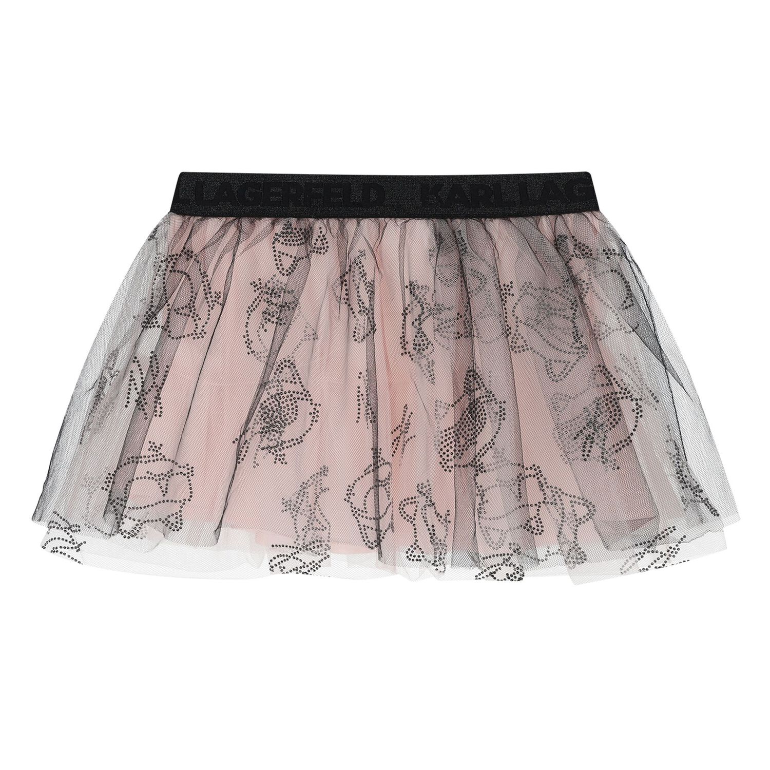 Younger Girls Pink & Black Logo Tulle Skirt Set, 1, hi-res
