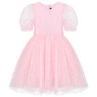Girls Pink Polka Dot Dress, 1, hi-res