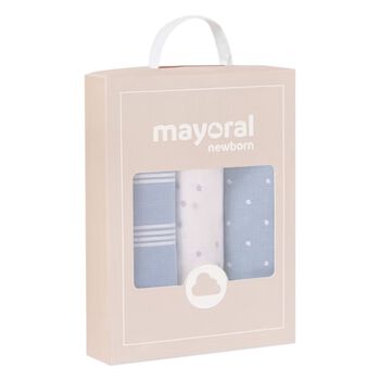 Baby Boys White & Blue Muslins (3-Pack)
