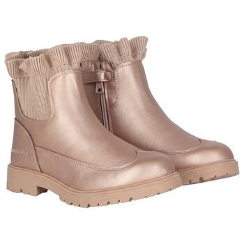Girls Gold Knit Sock Boots