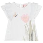 Girls White 3D Flower Blouse, 1, hi-res