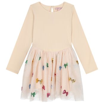 Girls Beige Bow Tulle Dress