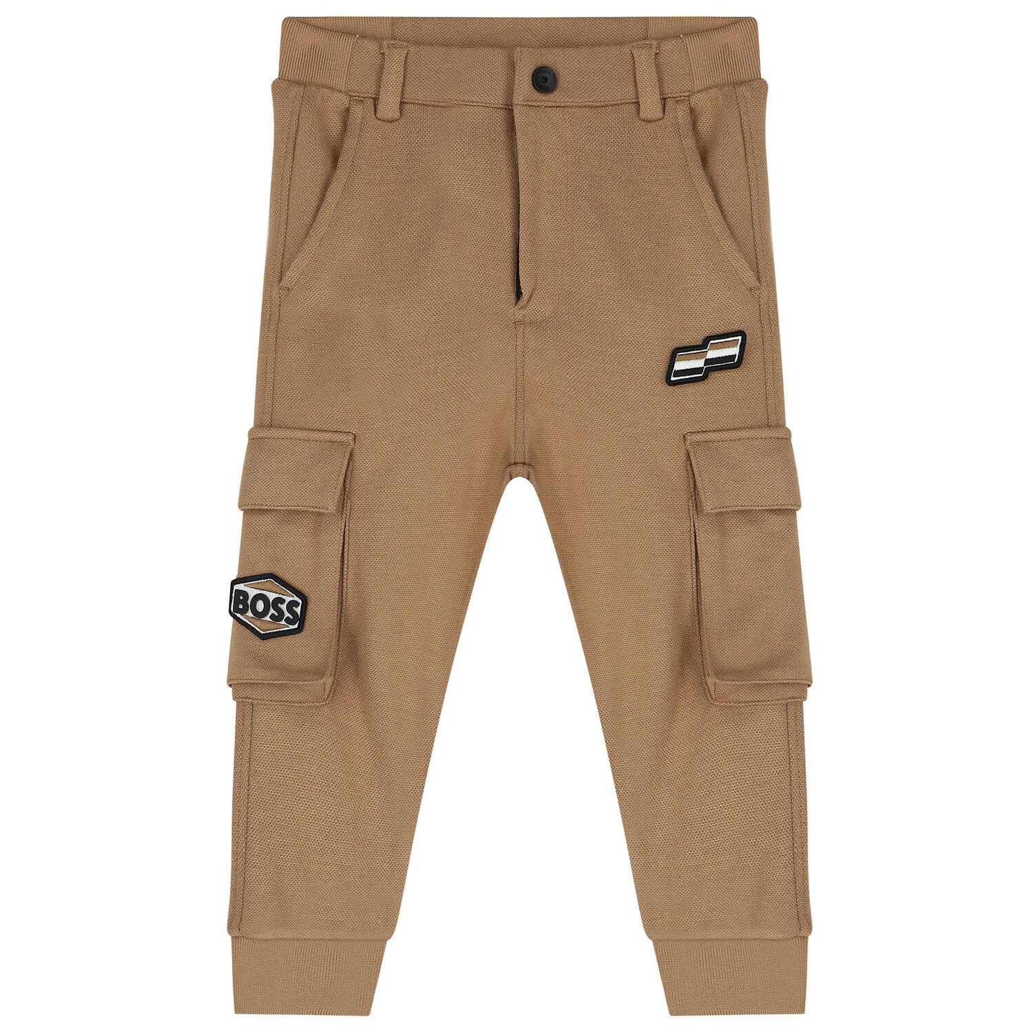 Younger Boys Beige Logo Trousers, 1, hi-res