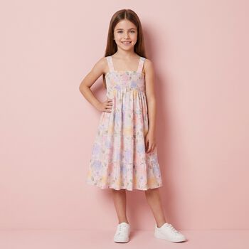 Girls Pink Floral Tiered Dress