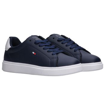 Boys Navy Blue & White Logo Trainers 