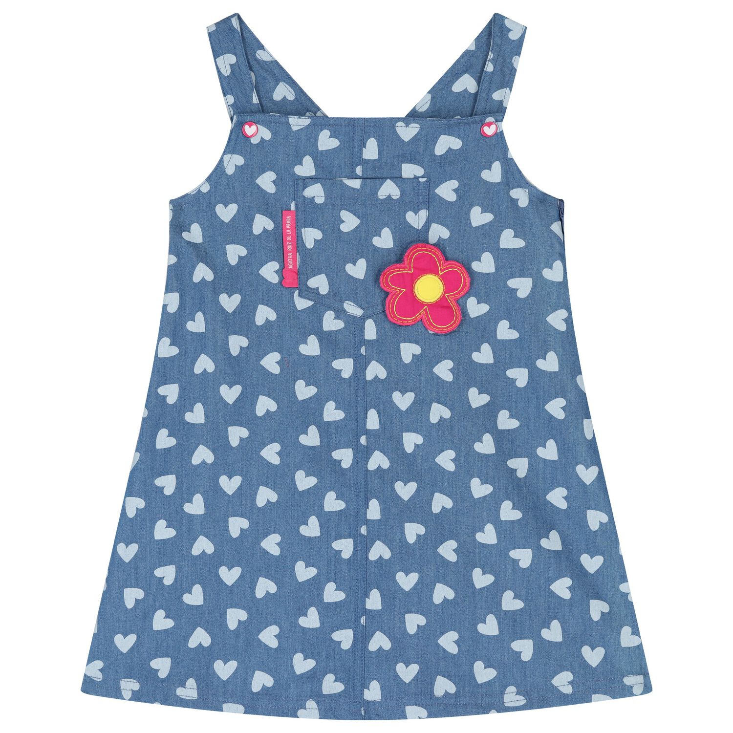 Girls Blue Chambray Heart Dress, 1, hi-res