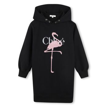 Girls Mini Me Black Flamingo Logo Hooded Dress