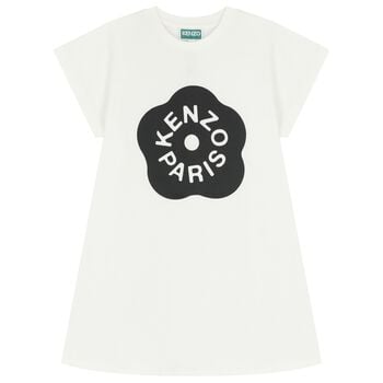 Girls White Boke Flower Logo Dress
