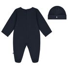 Baby Boys Navy Blue & Gold Logo Babygrow Set, 1, hi-res