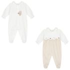 Baby Girls White & Beige Babygrows ( 2-Pack ), 3, hi-res