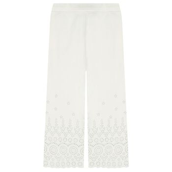 Girls Ivory Logo Broderie Anglaise Trousers