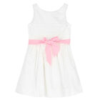 Girls White Bow Dress, 1, hi-res