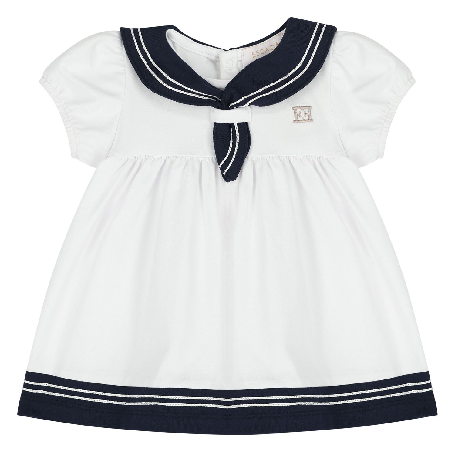 Baby Girls White & Navy Blue Logo Dress Set, 1, hi-res