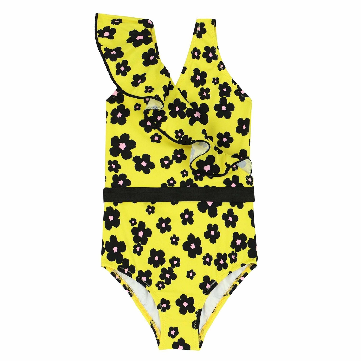 Girls Yellow Printed Swimsuit, 1, hi-res