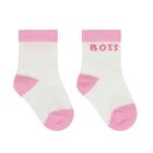 Baby Girls White & Pink Logo Socks ( 3-Pack ) , 1, hi-res