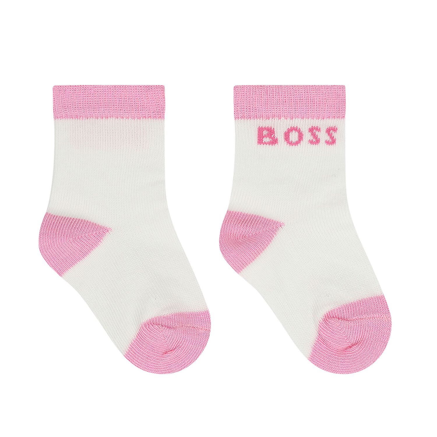 Baby Girls White & Pink Logo Socks ( 3-Pack ) , 1, hi-res
