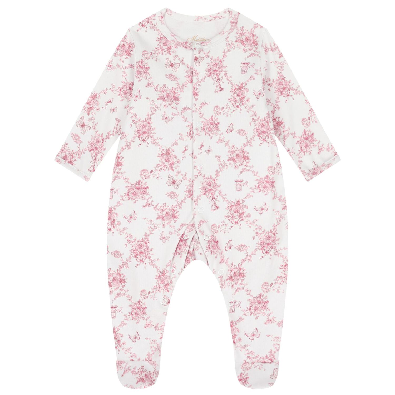 Baby Girls White & Pink Floral & Butterflies Babygrow Set, 1, hi-res image number null