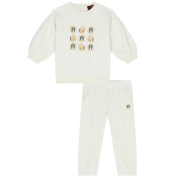 Younger Girls Ivory Logo Tracksuit