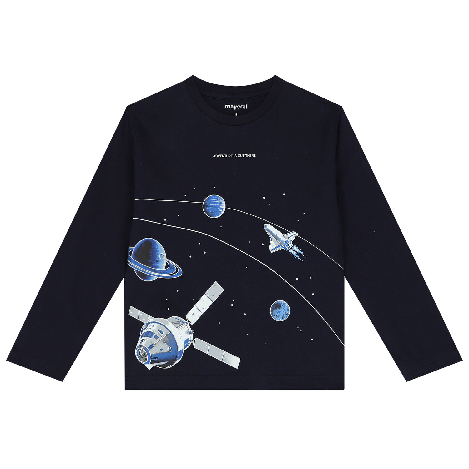 Boys Navy Space Long Sleeve Top, 2, hi-res