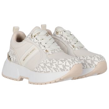 Girls Ivory & Gold Logo Trainers